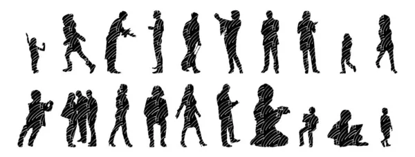 Silhouettes Vectorielles Silhouettes Esquissées Personnes Dessin Contour Silhouette Personnes Icône — Image vectorielle