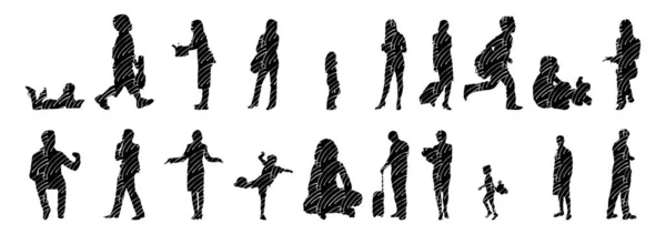 Vector Silhouettes Outline Silhouettes People Contour Drawing People Silhouette Icon — Stock Vector