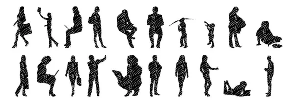 Vektor Silhouetten Umrisse Von Menschen Konturzeichnung Menschen Silhouette Icon Set — Stockvektor