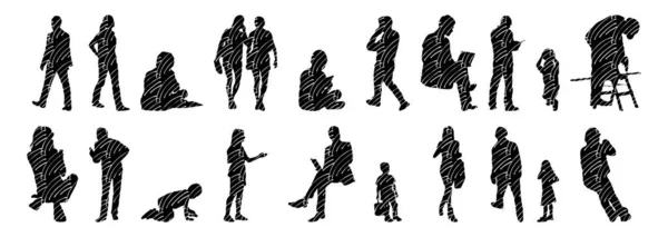 Silhouettes Vectorielles Silhouettes Esquissées Personnes Dessin Contour Silhouette Personnes Icône — Image vectorielle