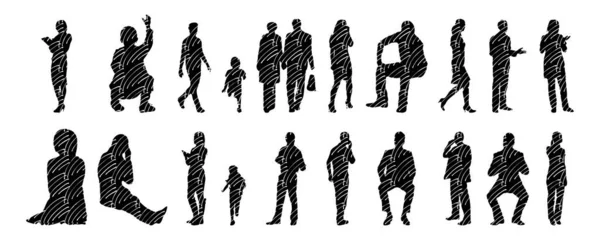 Vektor Silhouetten Umrisse Von Menschen Konturzeichnung Menschen Silhouette Icon Set — Stockvektor