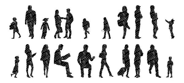 Silhouettes Vectorielles Silhouettes Esquissées Personnes Dessin Contour Silhouette Personnes Icône — Image vectorielle