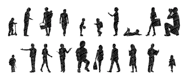 Silhouettes Vectorielles Silhouettes Esquissées Personnes Dessin Contour Silhouette Personnes Icône — Image vectorielle