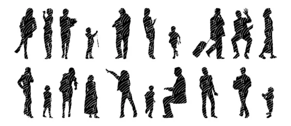 Silhouettes Vectorielles Silhouettes Esquissées Personnes Dessin Contour Silhouette Personnes Icône — Image vectorielle