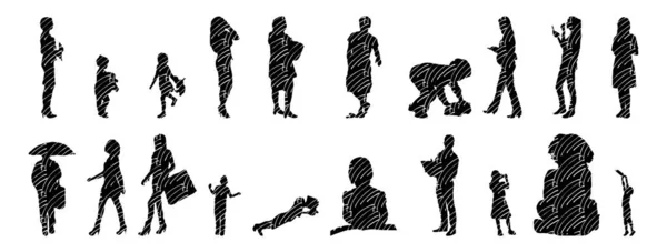 Vector Silhouettes Outline Silhouettes People Contour Drawing People Silhouette Icon — 스톡 벡터