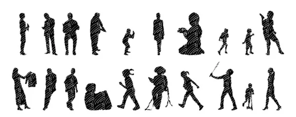 Vector Silhouettes Outline Silhouettes People Contour Drawing People Silhouette Icon — 스톡 벡터