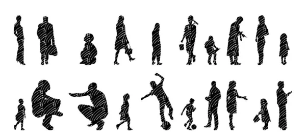 Silhouettes Vectorielles Silhouettes Esquissées Personnes Dessin Contour Silhouette Personnes Icône — Image vectorielle