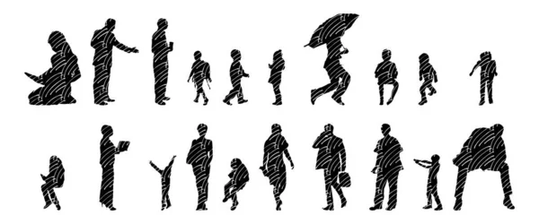 Vector Silhouettes Outline Silhouettes People Contour Drawing People Silhouette Icon — 스톡 벡터