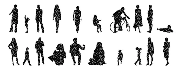 Vector Silhouettes Outline Silhouettes People Contour Drawing People Silhouette Icon — 스톡 벡터