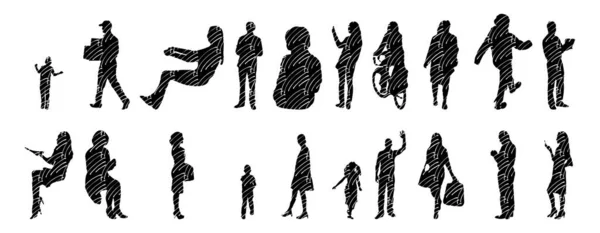 Silhouettes Vectorielles Silhouettes Esquissées Personnes Dessin Contour Silhouette Personnes Icône — Image vectorielle