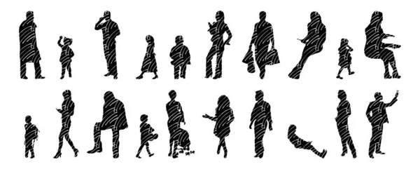 Vector Silhouettes Outline Silhouettes People Contour Drawing People Silhouette Icon — Stock Vector