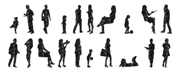 Vektor Silhouetten Umrisse Von Menschen Konturzeichnung Menschen Silhouette Icon Set — Stockvektor