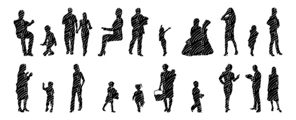 Vektor Silhouetten Umrisse Von Menschen Konturzeichnung Menschen Silhouette Icon Set — Stockvektor