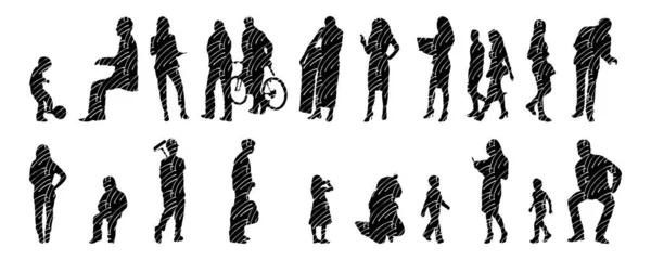 Silhouettes Vectorielles Silhouettes Esquissées Personnes Dessin Contour Silhouette Personnes Icône — Image vectorielle