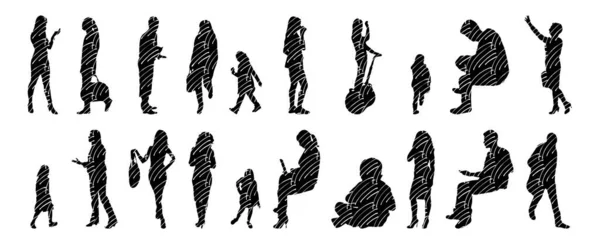 Vector Silhouettes Outline Silhouettes People Contour Drawing People Silhouette Icon — Stock Vector