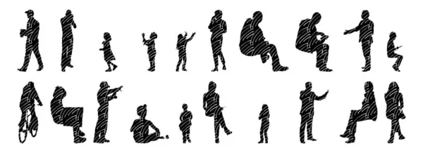 Silhouettes Vectorielles Silhouettes Esquissées Personnes Dessin Contour Silhouette Personnes Icône — Image vectorielle