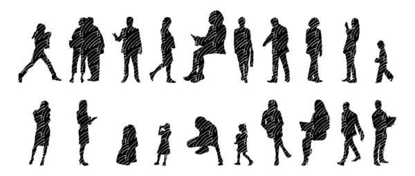 Vector Silhouettes Outline Silhouettes People Contour Drawing People Silhouette Icon — 스톡 벡터