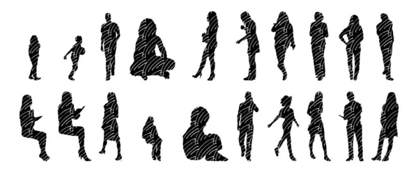 Silhouettes Vectorielles Silhouettes Esquissées Personnes Dessin Contour Silhouette Personnes Icône — Image vectorielle