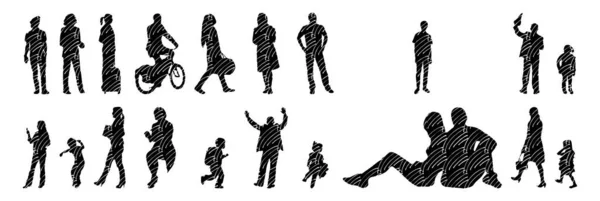 Vector Silhouettes Outline Silhouettes People Contour Drawing People Silhouette Icon — 스톡 벡터