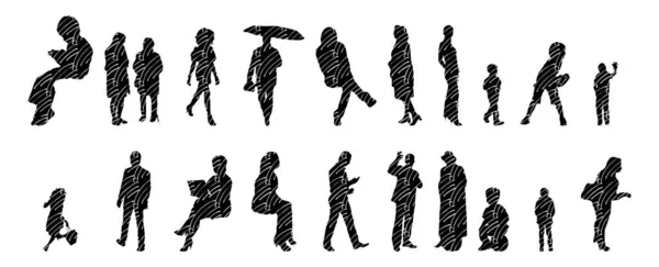 Silhouettes Vectorielles Silhouettes Esquissées Personnes Dessin Contour Silhouette Personnes Icône — Image vectorielle