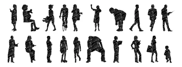 Silhouettes Vectorielles Silhouettes Esquissées Personnes Dessin Contour Silhouette Personnes Icône — Image vectorielle