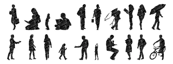 Vector Silhouettes Outline Silhouettes People Contour Drawing People Silhouette Icon — Stock Vector