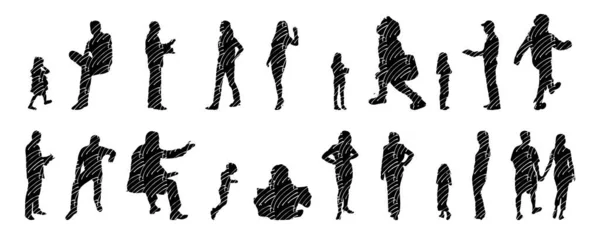 Vector Silhouettes Outline Silhouettes People Contour Drawing People Silhouette Icon — 스톡 벡터