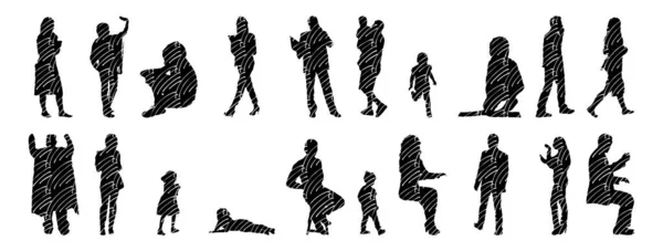 Silhouettes Vectorielles Silhouettes Esquissées Personnes Dessin Contour Silhouette Personnes Icône — Image vectorielle