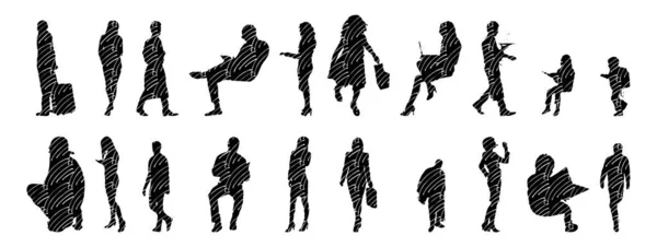 Vector Silhouetten Overzicht Silhouetten Van Mensen Contourtekening Personensilhouet Icoon Set — Stockvector