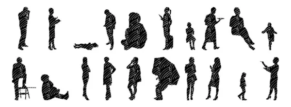 Silhouettes Vectorielles Silhouettes Esquissées Personnes Dessin Contour Silhouette Personnes Icône — Image vectorielle