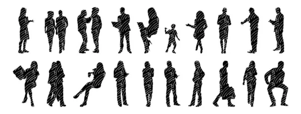 Silhouettes Vectorielles Silhouettes Esquissées Personnes Dessin Contour Silhouette Personnes Icône — Image vectorielle