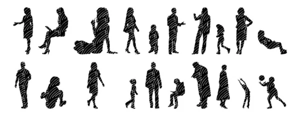 Silhouettes Vectorielles Silhouettes Esquissées Personnes Dessin Contour Silhouette Personnes Icône — Image vectorielle