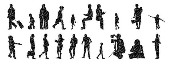 Silhouettes Vectorielles Silhouettes Esquissées Personnes Dessin Contour Silhouette Personnes Icône — Image vectorielle