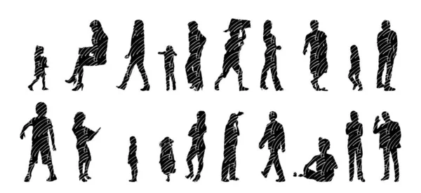 Silhouettes Vectorielles Silhouettes Esquissées Personnes Dessin Contour Silhouette Personnes Icône — Image vectorielle