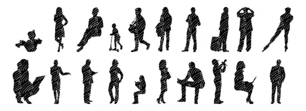 Vector Silhouettes Outline Silhouettes People Contour Drawing People Silhouette Icon — Stock Vector