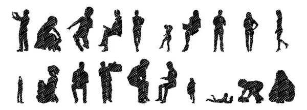 Silhouettes Vectorielles Silhouettes Esquissées Personnes Dessin Contour Silhouette Personnes Icône — Image vectorielle