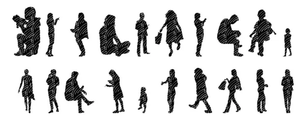 Vector Silhouettes Outline Silhouettes People Contour Drawing People Silhouette Icon — 스톡 벡터