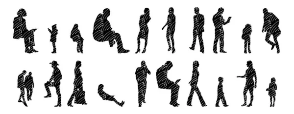 Vector Silhouettes Outline Silhouettes People Contour Drawing People Silhouette Icon — Stock Vector