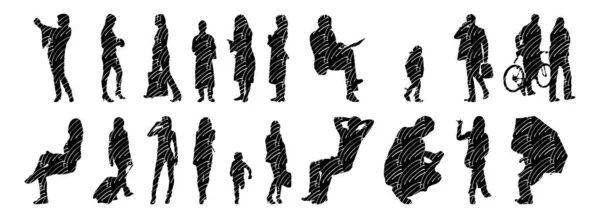 Silhouettes Vectorielles Silhouettes Esquissées Personnes Dessin Contour Silhouette Personnes Icône — Image vectorielle