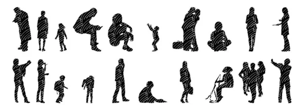 Silhouettes Vectorielles Silhouettes Esquissées Personnes Dessin Contour Silhouette Personnes Icône — Image vectorielle