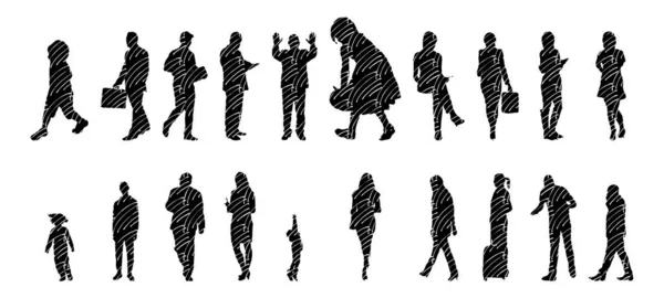 Vector Silhouettes Outline Silhouettes People Contour Drawing People Silhouette Icon — Stock Vector