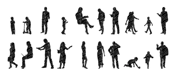 Silhouettes Vectorielles Silhouettes Esquissées Personnes Dessin Contour Silhouette Personnes Icône — Image vectorielle