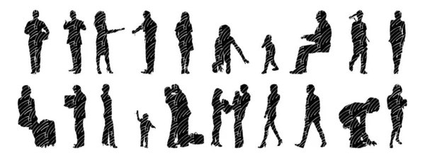 Διάνυσμα Σιλουέτες Περίγραμμα Σιλουέτες Των Ανθρώπων Σχέδιο Περίγραμμα Άνθρωποι Σιλουέτα — Διανυσματικό Αρχείο