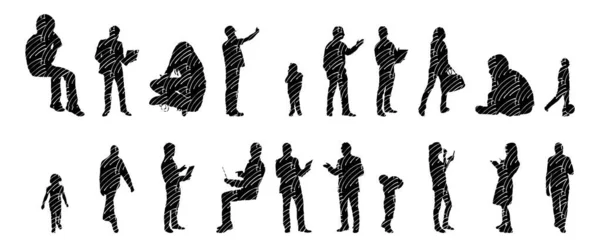 Silhouettes Vectorielles Silhouettes Esquissées Personnes Dessin Contour Silhouette Personnes Icône — Image vectorielle