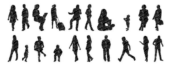 Vektor Silhouetten Umrisse Von Menschen Konturzeichnung Menschen Silhouette Icon Set — Stockvektor