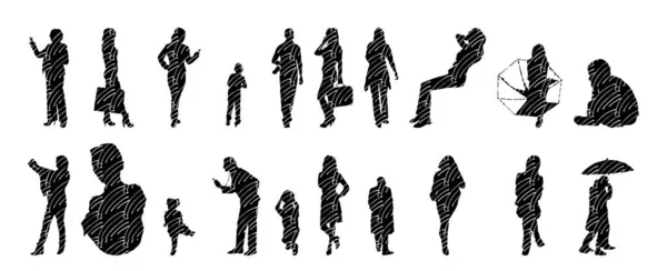 Silhouettes Vectorielles Silhouettes Esquissées Personnes Dessin Contour Silhouette Personnes Icône — Image vectorielle