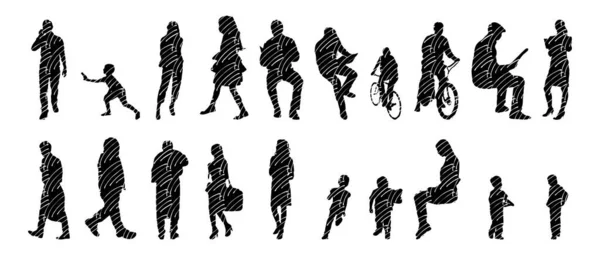 Silhouettes Vectorielles Silhouettes Esquissées Personnes Dessin Contour Silhouette Personnes Icône — Image vectorielle