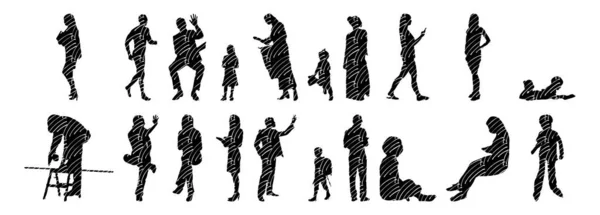 Silhouettes Vectorielles Silhouettes Esquissées Personnes Dessin Contour Silhouette Personnes Icône — Image vectorielle