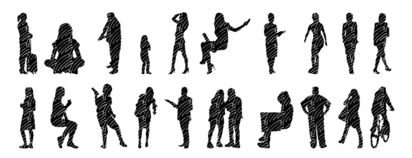 Vector Silhouettes Outline Silhouettes People Contour Drawing People Silhouette Icon — 스톡 벡터