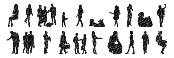 Silhouettes Vectorielles Silhouettes Esquissées Personnes Dessin Contour Silhouette Personnes Icône — Image vectorielle